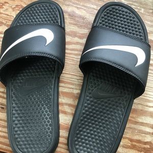 Black slide on sandals